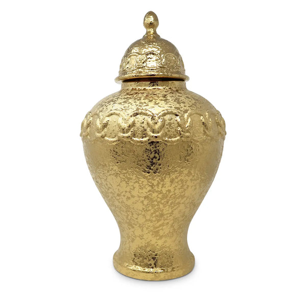 glam style Gold Ginger Jar with Gold Chain Detail