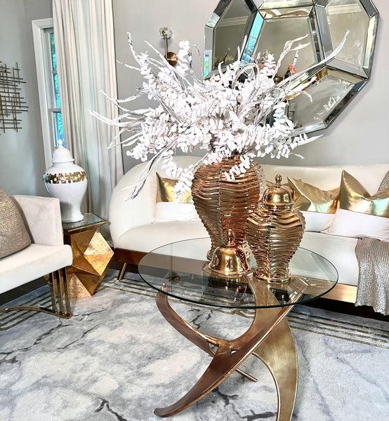 Glam Style Gold Ginger Jar With Pleat Design