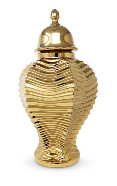 glam style Gold Ginger Jar with Pleat Design