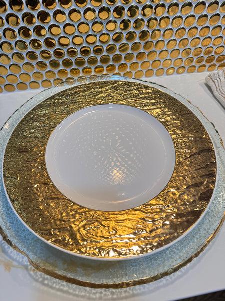 glam style Harper Glass Charger With Gold Rim