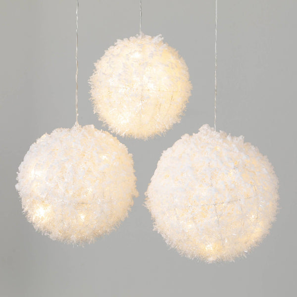 glam style LIGHTED HANGING SNOWBALLS