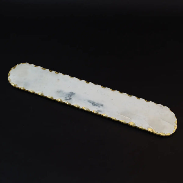 Glam Style Marble Oval Tray W/Gold Trim