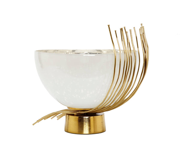 glam style Opaque Glass Bowl Gold Twig Base