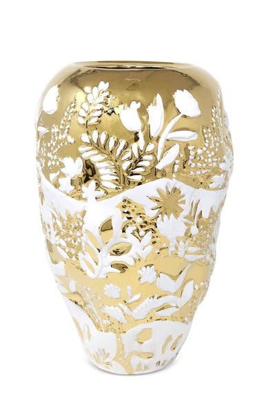 glam style Ornate White and Gold Ginger Jar: Medium
