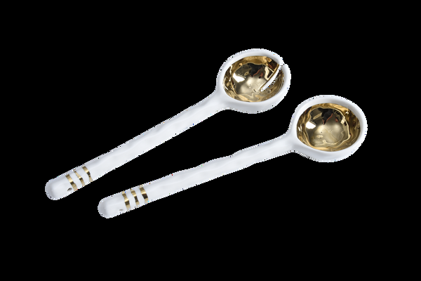 glam style Porcelain Salad Server Set Gold