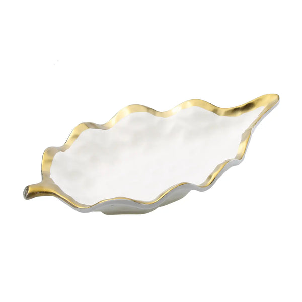 glam style Porcelain White Leaf Shaped Dish