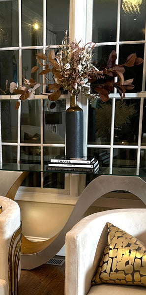 glam style pre-owned Tall Black and gold vase