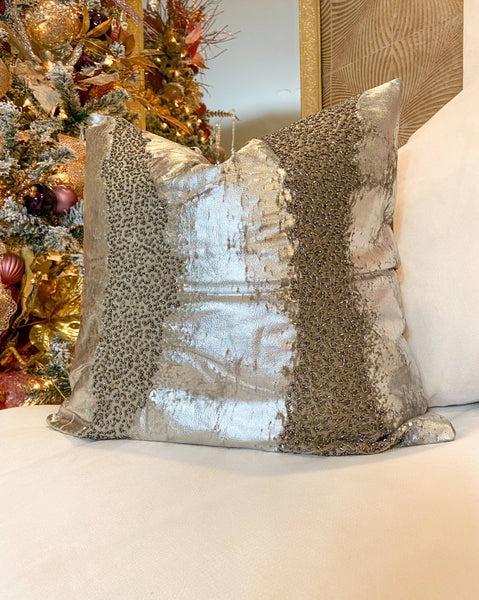 glam style Silver Foil Beaded Pillow Cover 20"x20"