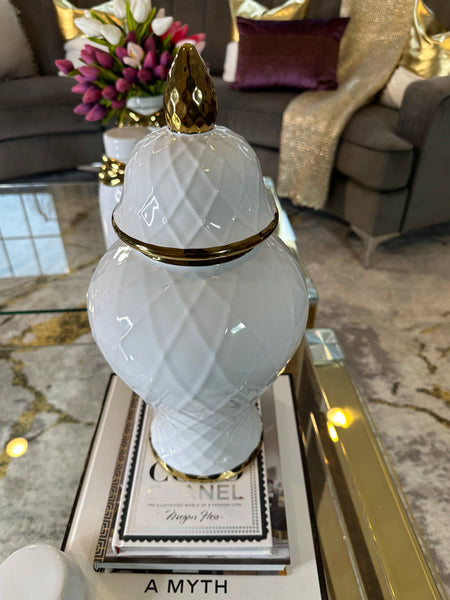 glam style White and Gold Ginger Jar