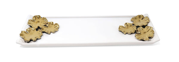 glam style White ceramic Tray Gold Flower Design