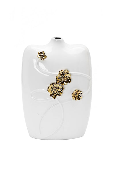 glam style White Ceramic Vase Gold Flower Design