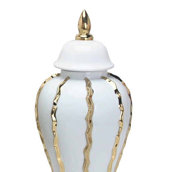 Glam Style White Ginger Jars With Gold Stripes