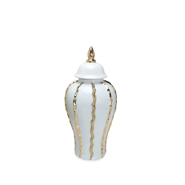 Glam Style White Ginger Jars With Gold Stripes