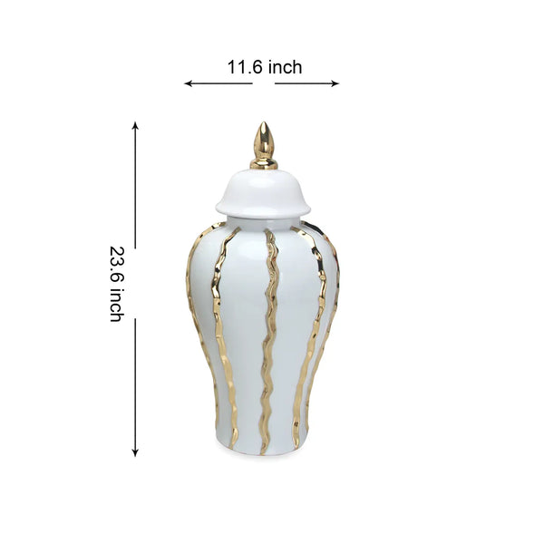Glam Style White Ginger Jars With Gold Stripes