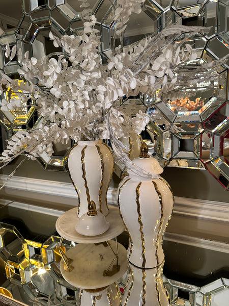 glam style White Ginger Jars With Gold Stripes