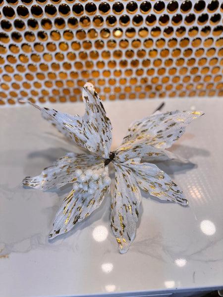 Glam Style White & Gold Velvet Floral Pick 10"