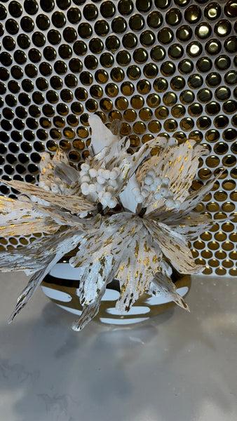 Glam Style White & Gold Velvet Floral Pick 10"