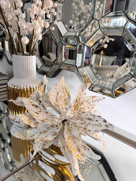 glam style White & Gold Velvet Floral Pick 10"