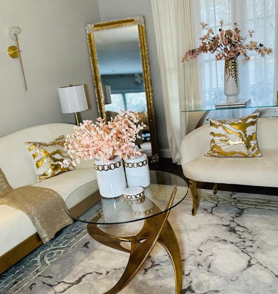 Glam Style White Jar With Cover Gold Design On Top