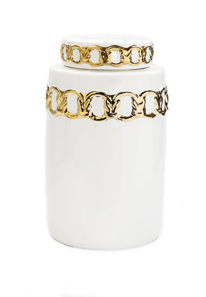 Glam Style White Jar With Cover Gold Design On Top