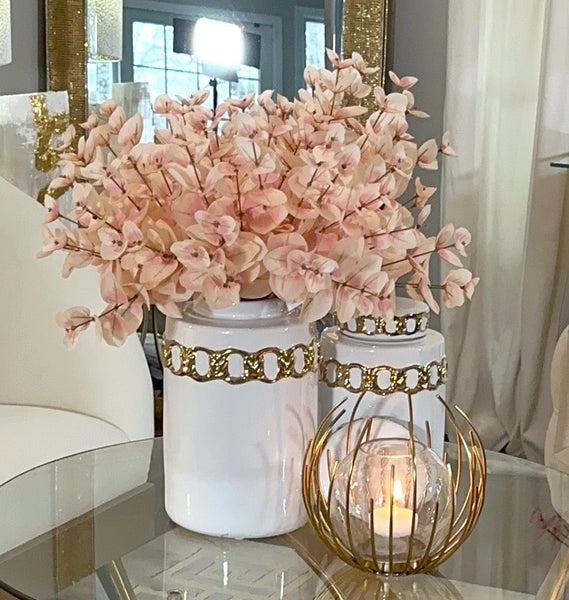 glam style White Jar with Cover Gold Design on Top