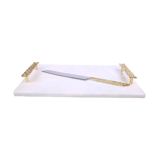 glam style White Marble Tray - Mosaic Handles 16x11"
