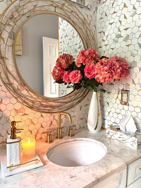 glam style White Marble Tray With Gold Handle