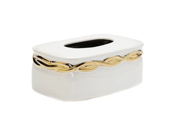Glam Style White Tissue Box Gold Rounded Design