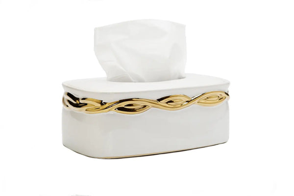 glam style White Tissue Box Gold Rounded Design