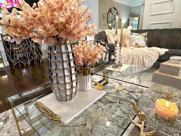 glam style White Vase Gold Square Design 17"H