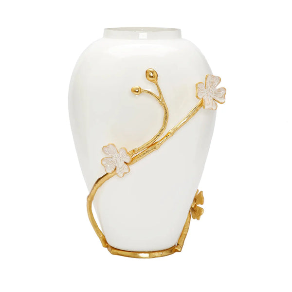 Glam Style White Vase With Gold Flower Detail