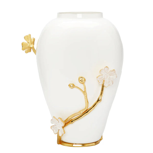 glam style White Vase with Gold Flower Detail