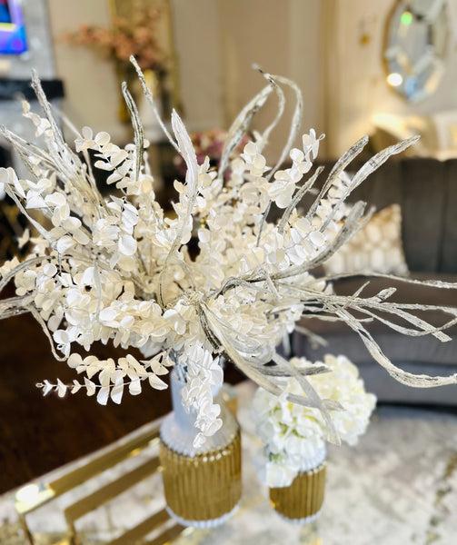 glam style Winter White Sparkle Eucalyptus Spray