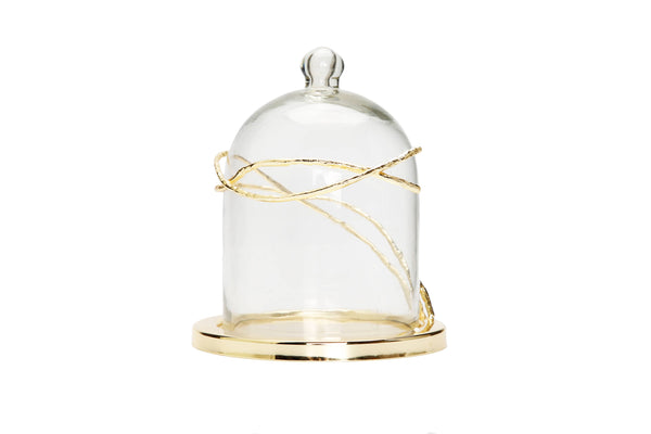 glam style Glass Dome Candle Holder Gold Twig Design