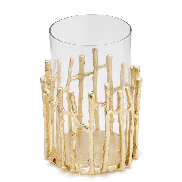 Glam Style Glass Hurricane/Floral Vase With Gold Twig Design - 3 Sizes