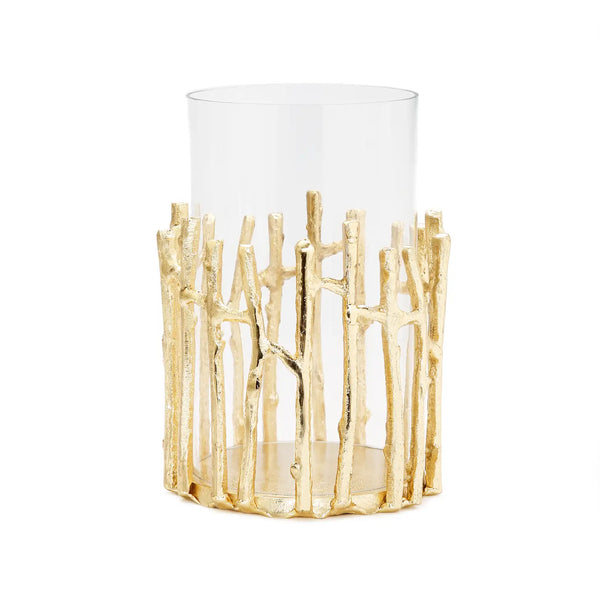 glam style Glass Hurricane/Floral Vase with Gold Twig Design - 3 Sizes