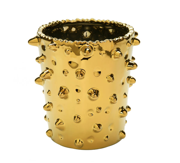 glam style Gold Bud Vase with Dimensional Dot Design