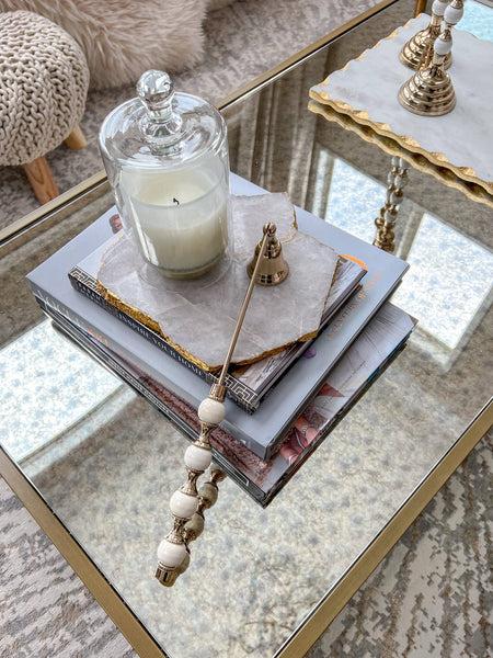 Glam Style Gold Candle Snuffer White And Gold Beaded Handle