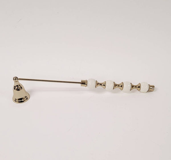 glam style Gold Candle Snuffer White and Gold Beaded Handle