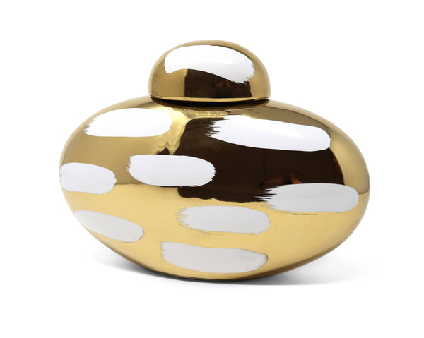 glam style Gold Decorative Jar with White Brushstroke Design