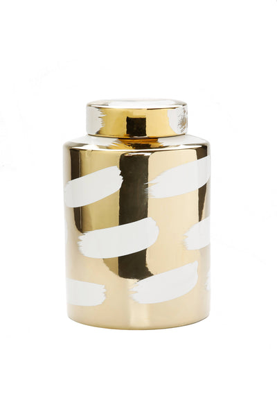 Glam Style Gold Porcelain Jar With Cover White Brush Design