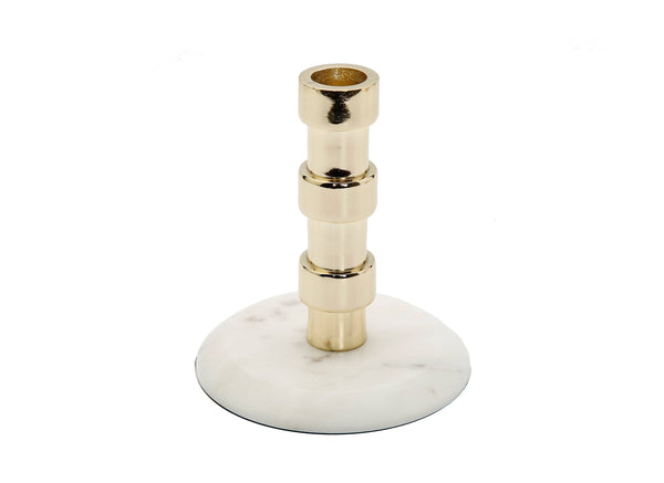 glam style Gold Taper Candle Holder On Marble Base: Medium