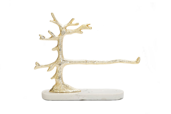 glam style Gold Tree Design Paper Towel Holder On Marble Base