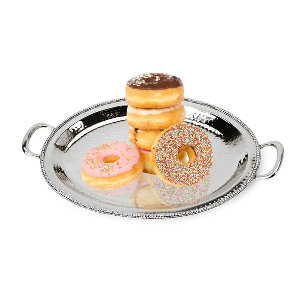 Glam Style Hammered Stainless Steel Oval Tray W Diamonds 21"L X 14"W