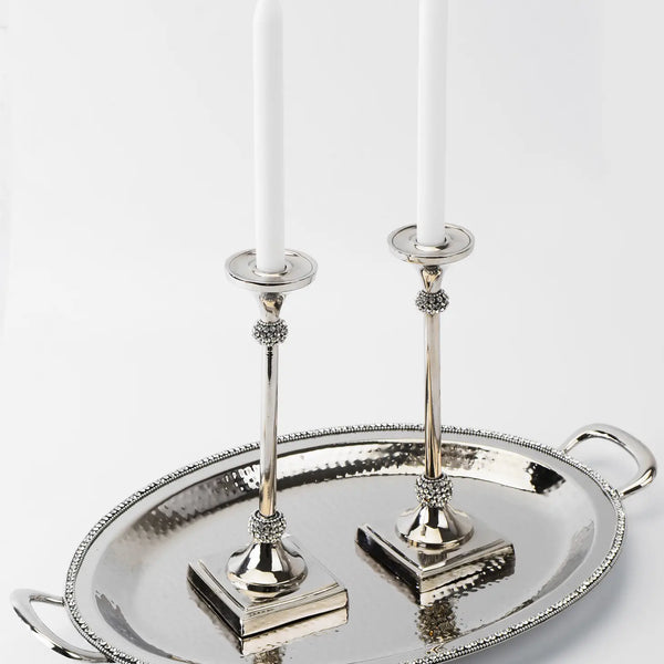 Glam Style Hammered Stainless Steel Oval Tray W Diamonds 21"L X 14"W