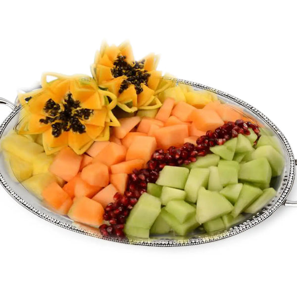 Glam Style Hammered Stainless Steel Oval Tray W Diamonds 21"L X 14"W