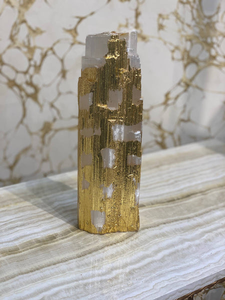 glam style Home Décor Ella Selenite Gold Ornament - Large