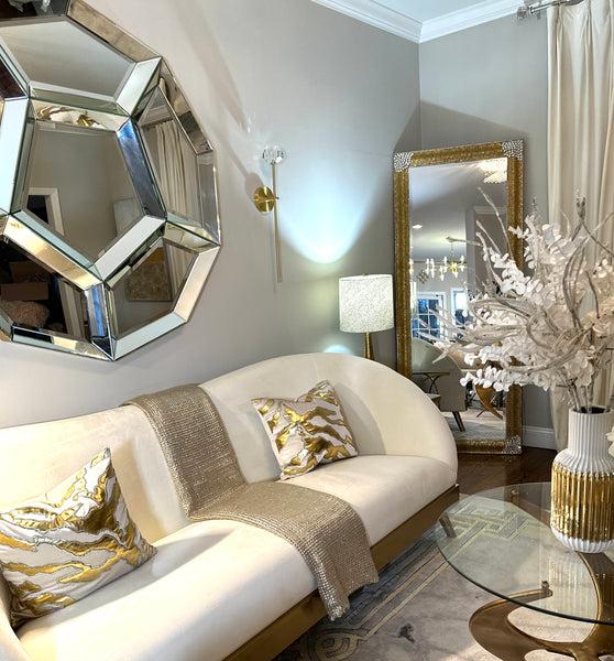 Glam Style Ivory Gold Animal Print Velvet Pillow Cover 20"x20"