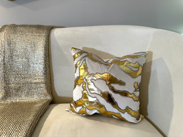 glam style Ivory Gold Animal Print Velvet Pillow Cover 20"x20"