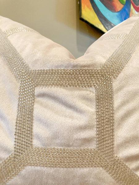 Glam Style Ivory Velvet Pillow Cover With Translucent Beads 20"x20"